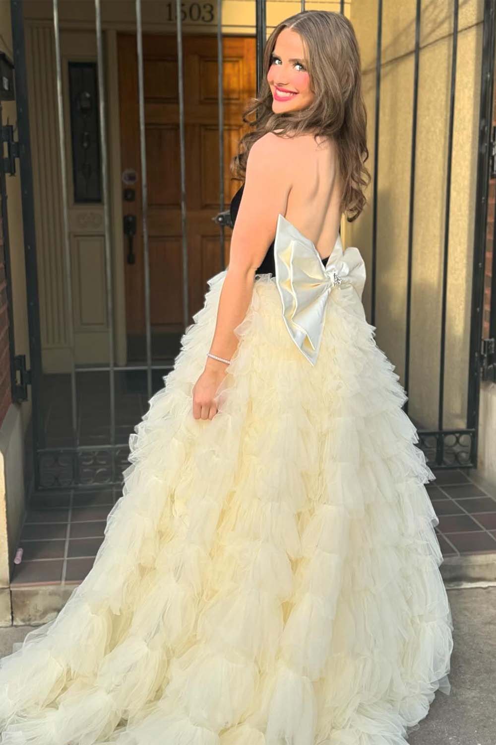 Deep V-neck Tiered Quinceanera Dress