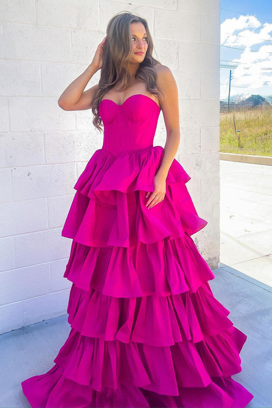 Sweetheart Pink Ruffle Prom Dress