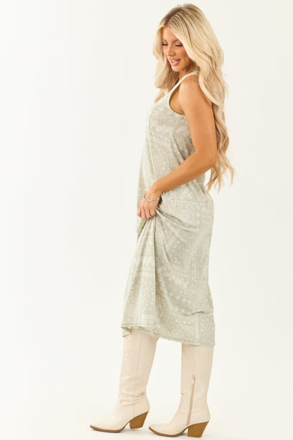 Sage Bandana Print Sleeveless Knit Midi Dress