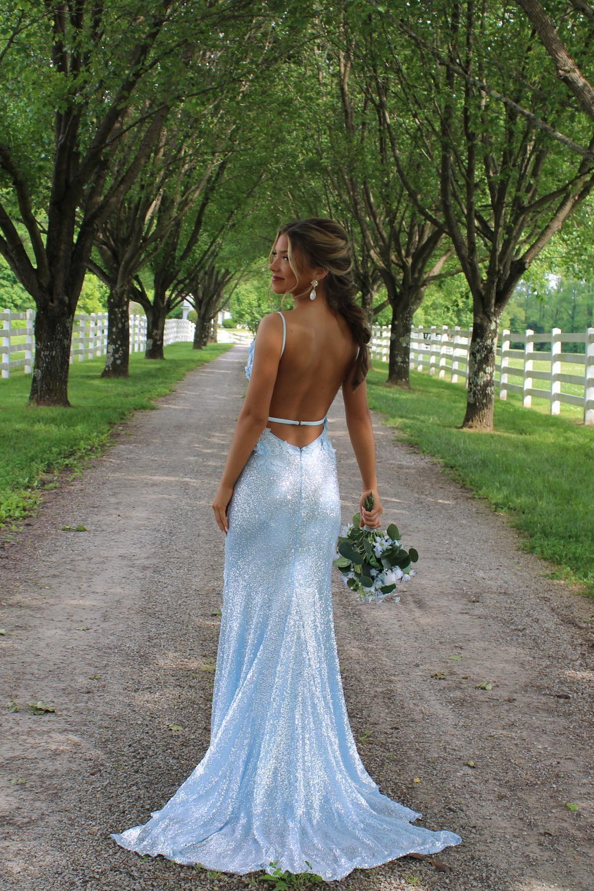 Sky Blue Sweetheart Sleeveless Mermaid Sequins Party Prom Dress