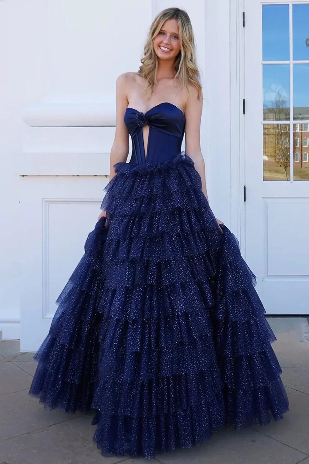 Sparkly Tulle A-Line Empire Tiered Party Prom Dress