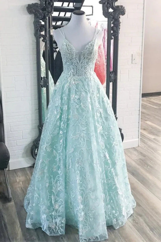 Sparkly V-Neck Sleeveless A-Line Appliques Modest Party Prom Dress