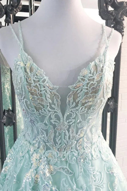 Sparkly V-Neck Sleeveless A-Line Appliques Modest Party Prom Dress