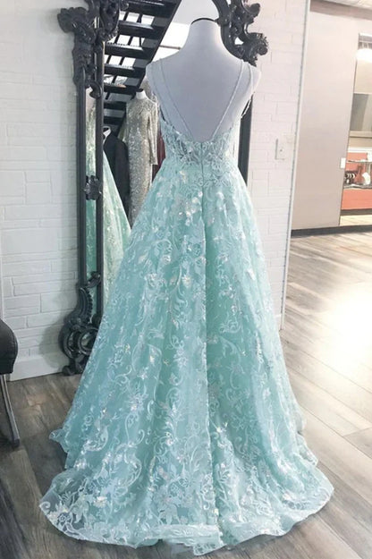 Sparkly V-Neck Sleeveless A-Line Appliques Modest Party Prom Dress