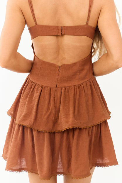 Spice Ruched Bust Back Cut Out Tiered Mini Dress