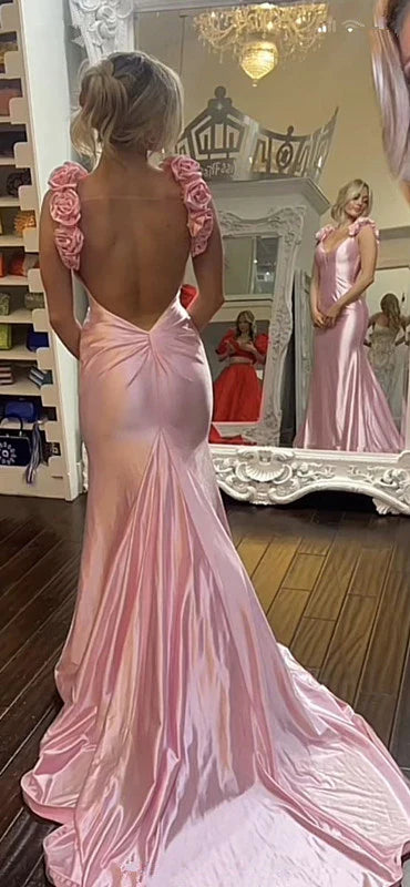 Sweetheart Mermaid Backless Florals Straps Party Prom Dress