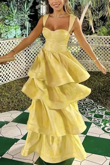Sweetheart Sleeveless Satin A-Line Tiered Party Prom Dress
