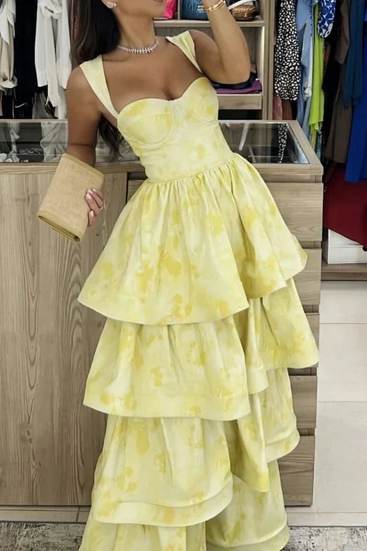 Sweetheart Sleeveless Satin A-Line Tiered Party Prom Dress