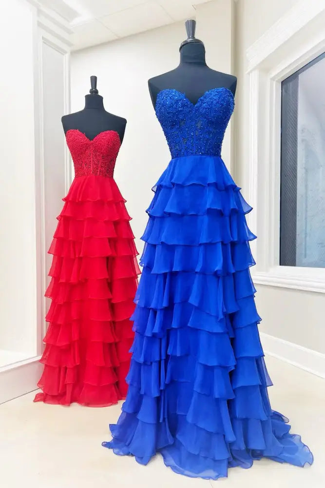 Sweetheart Strapless A-Line Appliques Tiered Party Prom Dress