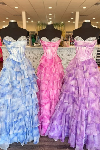 Sweetheart Strapless Beaded Chiffon A-Line Floral Party Prom Dress