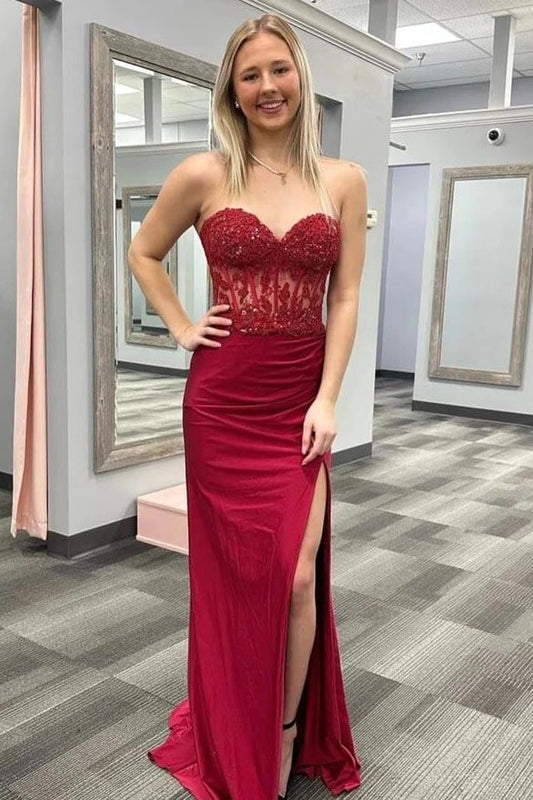 Sweetheart Strapless Mermaid Appliques Party Prom Dress