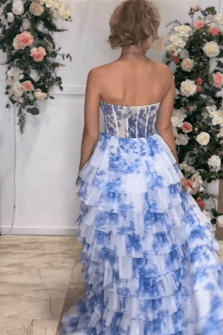 Sweetheart Strapless Sheer Empire A-Line Tiered Appliques Party Prom Dress