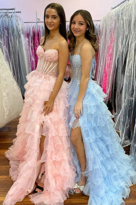 Sweetheart Strapless Sheer Empire Tiered Tulle A-Line Party Prom Dress