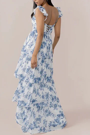 Sweetheart Straps A-Line Ruffled Floral Party Prom Dress
