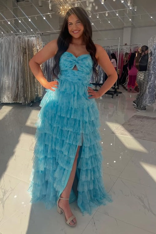 Tulle A-Line Empire Sweetheart Sleeveless Tiered Prom Dress