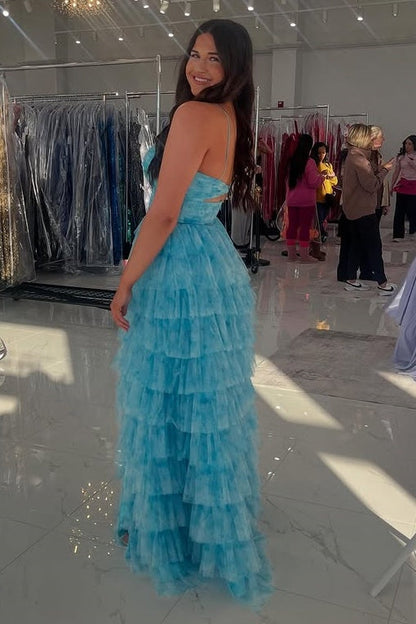 Tulle A-Line Empire Sweetheart Sleeveless Tiered Prom Dress