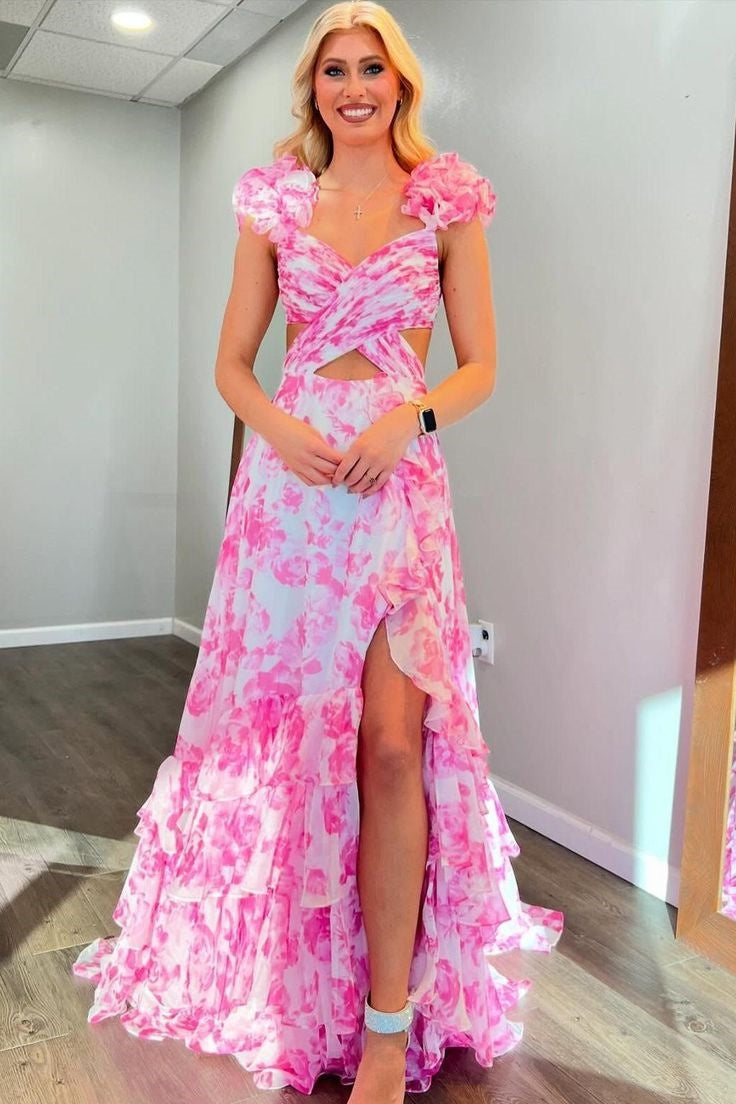 V-Neck Sleeveless A-Line Empire Ruffled Party Prom Dress