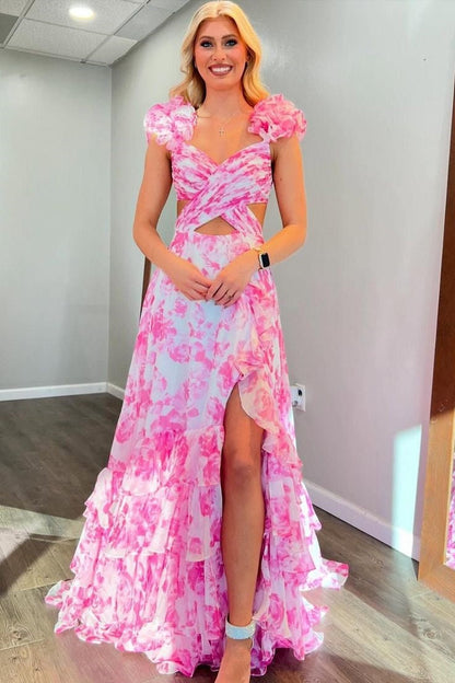 V-Neck Sleeveless A-Line Empire Ruffled Party Prom Dress