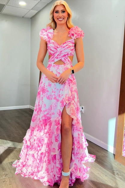 V-Neck Sleeveless A-Line Empire Ruffled Party Prom Dress