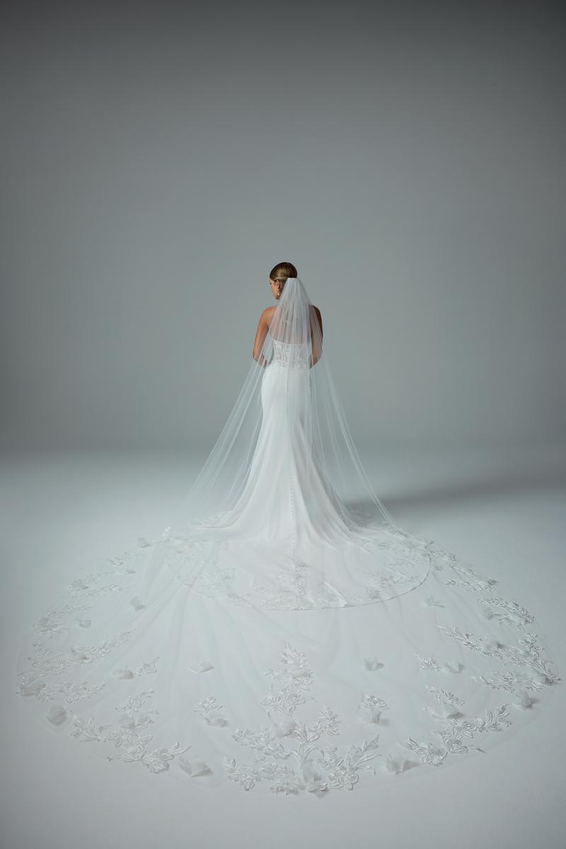 Sophia Tolli "Roxy" Crepe Sheath Bridal Gown with Lace Bodice