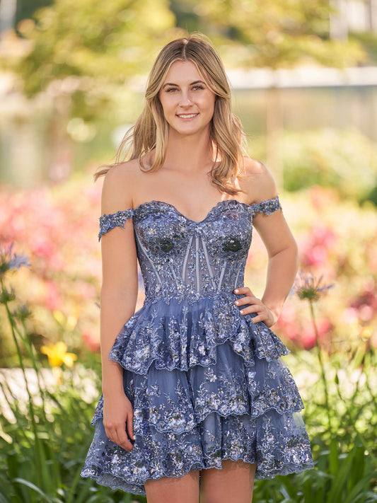 A-Line Navy Blue Sweetheart Tiered Short Homecoming Dress