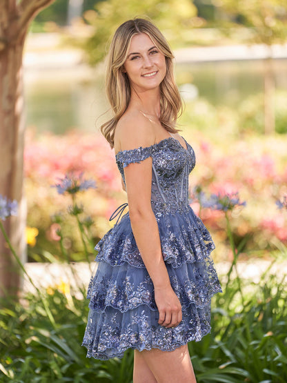 A-Line Navy Blue Sweetheart Tiered Short Homecoming Dress
