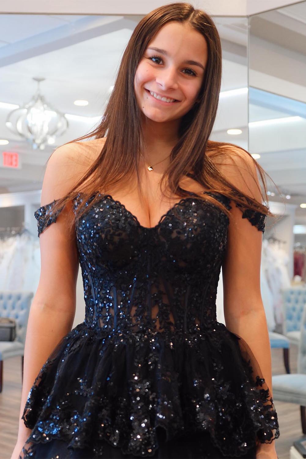 Ruffle Black Senior Prom Dress