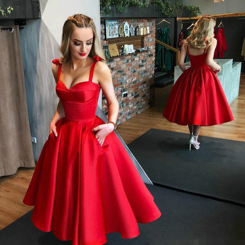 Black A line Sweetheart Satin Tea Length Homecoming Dress