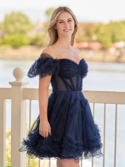 A Line Off the Shoulder Tulle Homecoming Dress