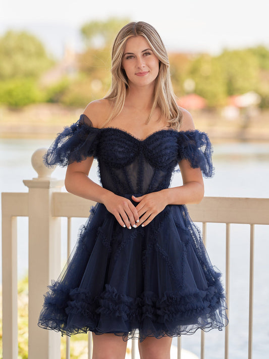A Line Off the Shoulder Tulle Homecoming Dress
