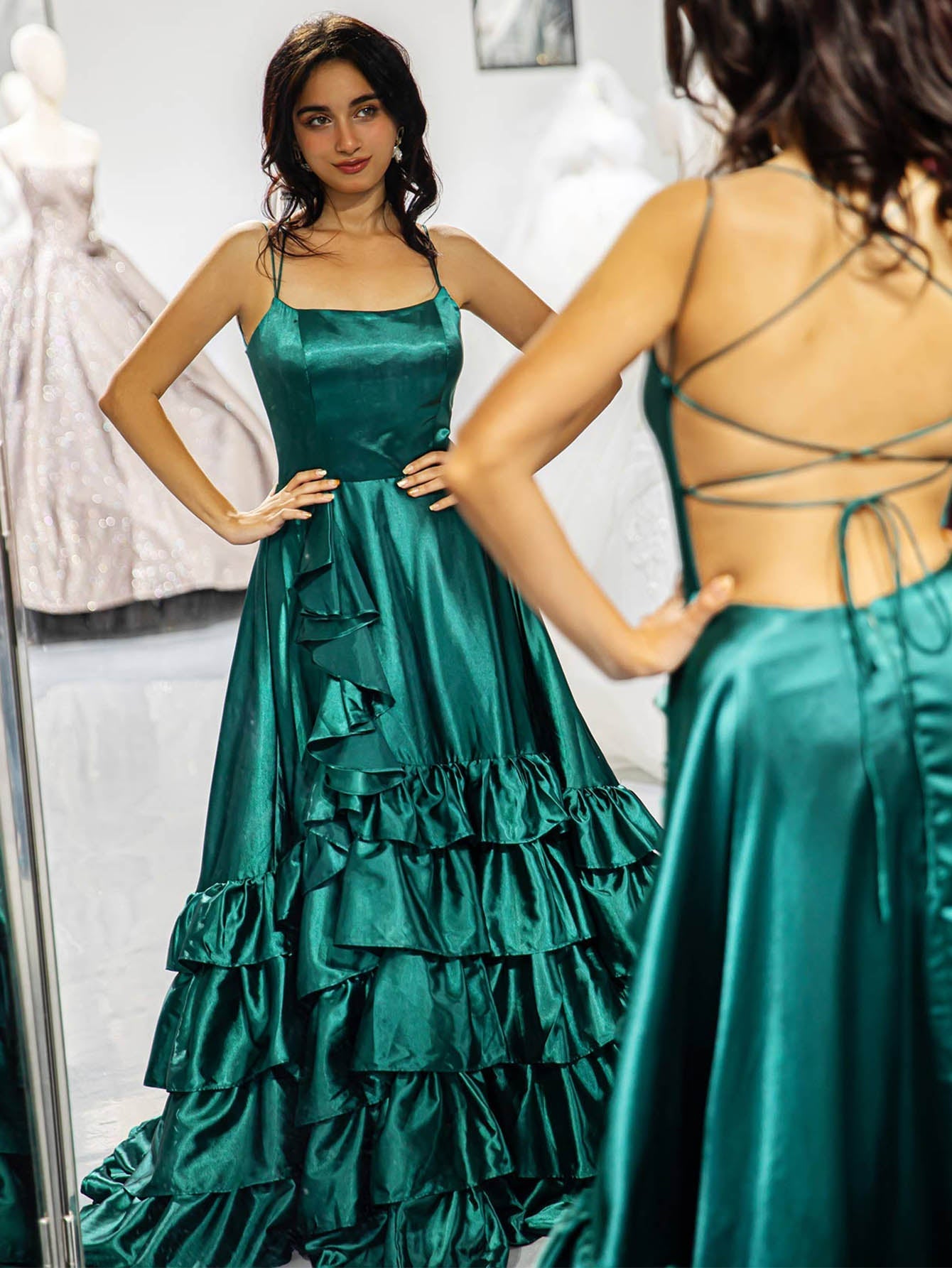 Ruffle Cute Prom Dress with Slit