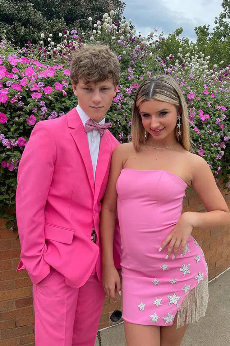 Sheath Strapless Satin Homecoming Dress