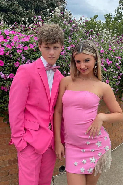 Sheath Strapless Satin Homecoming Dress