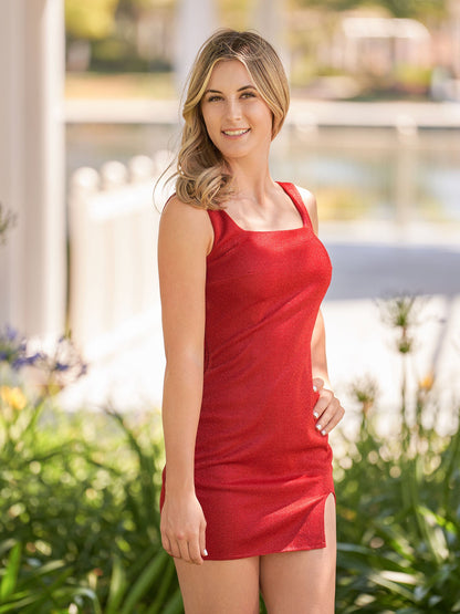 Glitter Sheath Square Neck Navy Blue Short Homecoming Dress With Slit