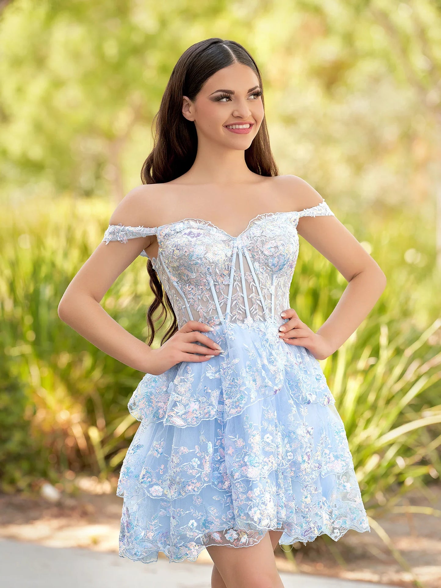 A-Line Navy Blue Sweetheart Tiered Short Homecoming Dress