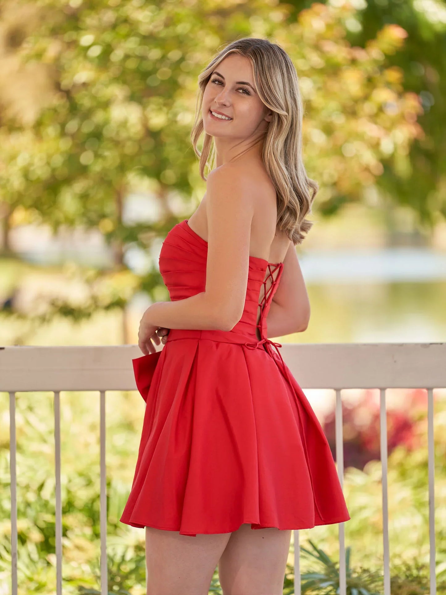 Royal Blue A-Line Strapless Pleated Party Dress with Bow