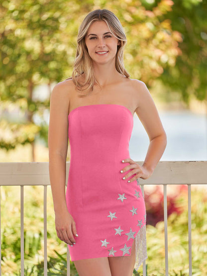 Sheath Strapless Satin Homecoming Dress