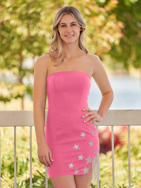 Sheath Strapless Satin Homecoming Dress