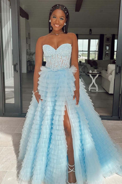 Sweetheart Lace Corset Ball Gown with High Slit