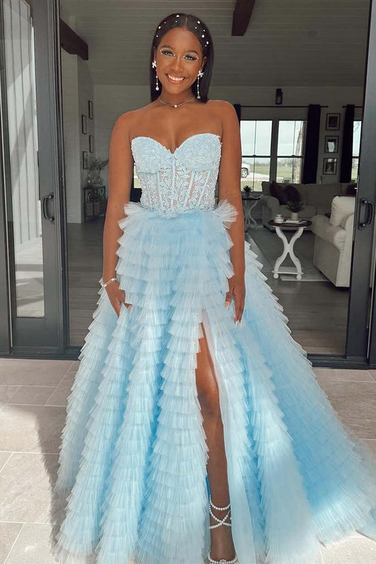 Sweetheart Lace Corset Ball Gown with High Slit