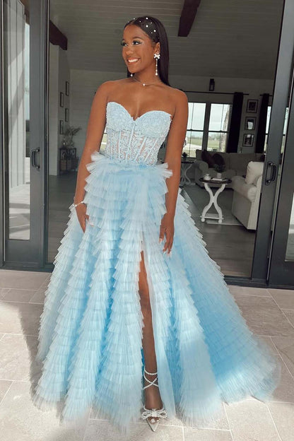 Sweetheart Lace Corset Ball Gown with High Slit