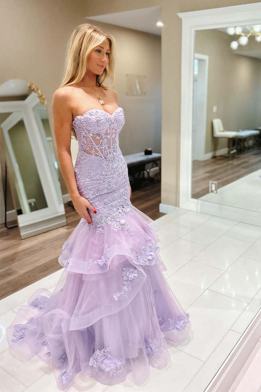 Mermaid Appliques Bodice Lilac Prom Dress
