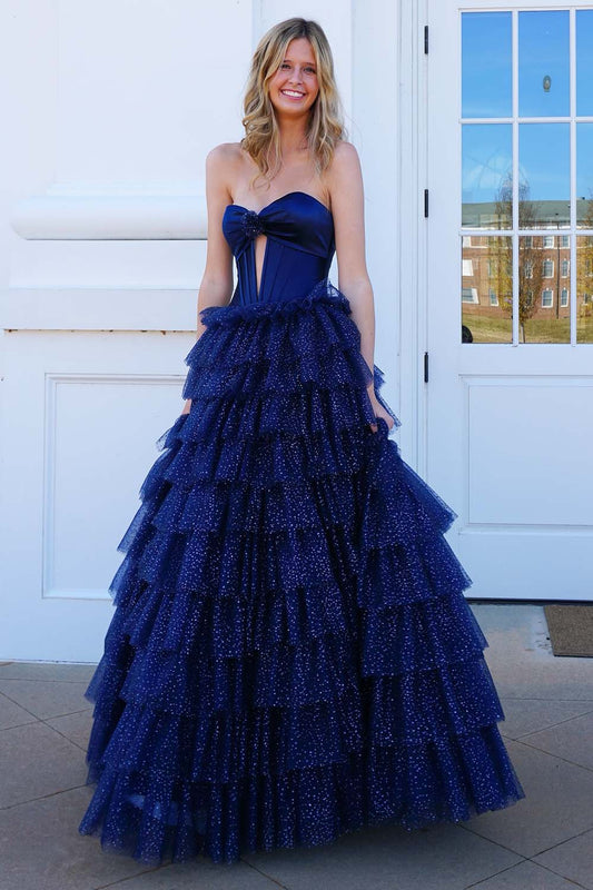 Strapless Tiered Bodycon Prom Gown