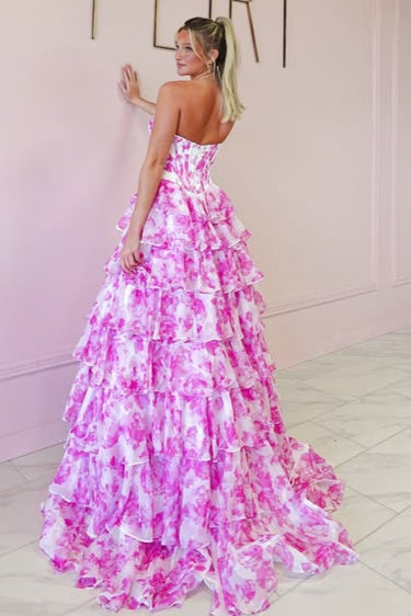 Sweetheart Strapless Beaded Chiffon A-Line Floral Party Prom Dress