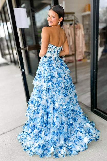 Sweetheart Strapless Beaded Chiffon A-Line Floral Party Prom Dress