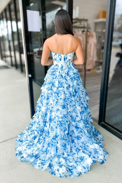 Sweetheart Strapless Beaded Chiffon A-Line Floral Party Prom Dress