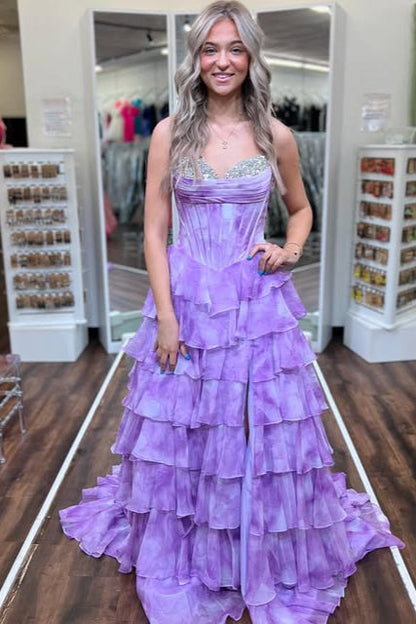 Sweetheart Strapless Beaded Chiffon A-Line Floral Party Prom Dress