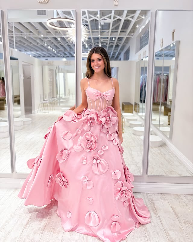 Sheer Empire Sleeveless Satin A-Line Floral Prom Dress
