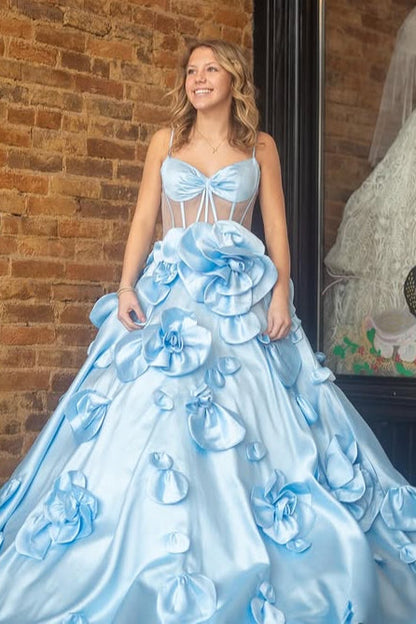 Sheer Empire Sleeveless Satin A-Line Floral Prom Dress