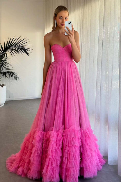 Long Sweetheart Pink Prom Gown